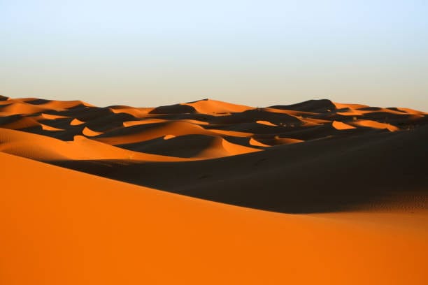 Sand dunes in Erg Chebbi, part of Sahara desert in Morocco.