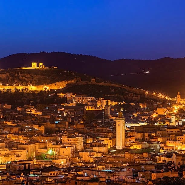 Night panoramic view of Medina in Fez