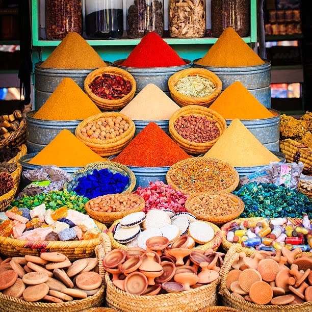 Spices on a Moroccan market Marrakesh Morocco