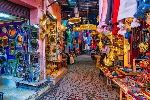 Typical souk market in the Medina of Marrakech Morocco