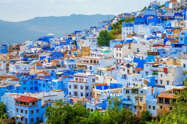 View Panorama of blue medina of city Chefchaouen